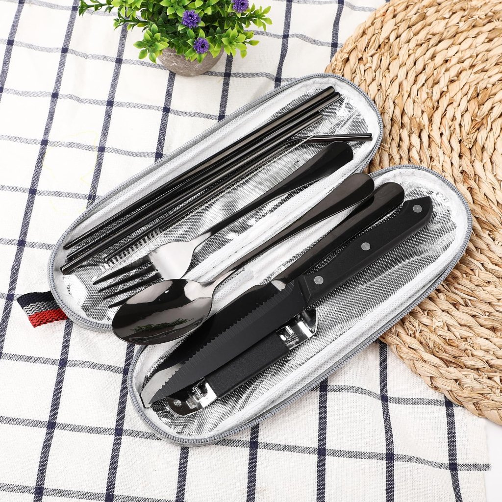 Camping Cutlery Set — 9 Piece Stainless Steel with Carry Case - The Kit List
