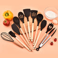 12 Piece Silicone Kitchen Utensil Set — Non - Stick, Wooden Handles - The Kit List
